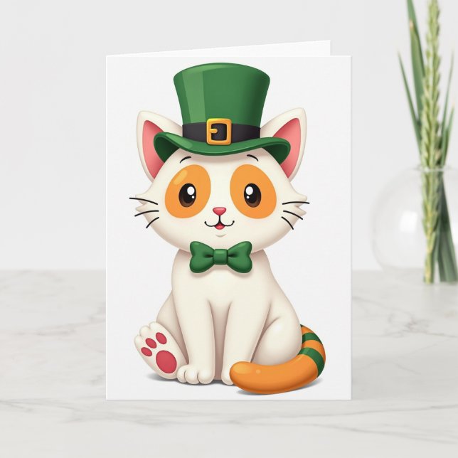 Carte de la Saint-Patrick Chat Blanc Chanceux (Devant)