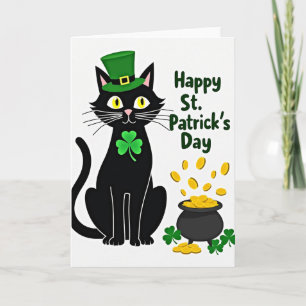 Carte de la Saint-Patrick Chat Noir Chanceux
