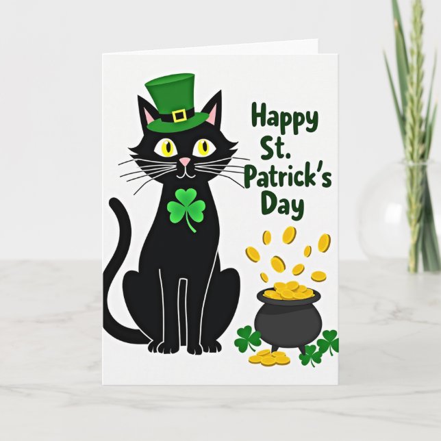 Carte de la Saint-Patrick Chat Noir Chanceux (Devant)