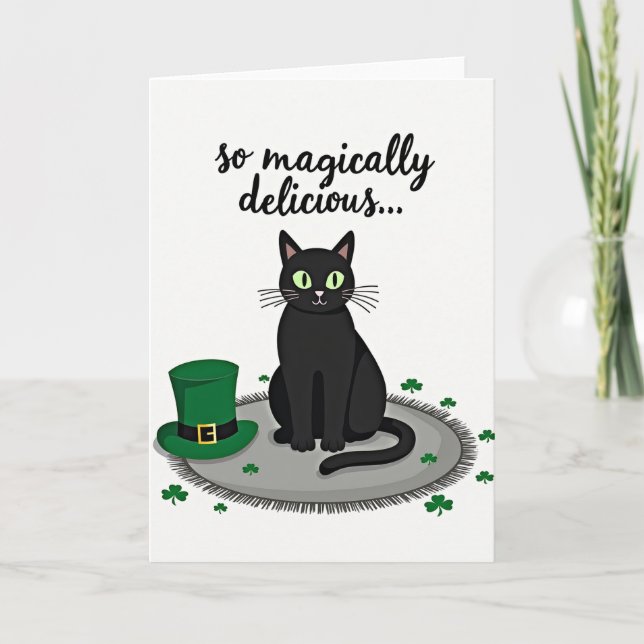 Carte de la Saint-Patrick Chat Noir Chanceux (Devant)
