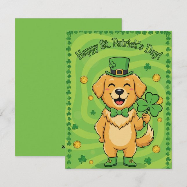 Carte de la Saint-Patrick Chien Irlandais Chanceux (Devant / Derrière)