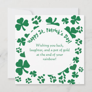 Carte de la Saint-Patrick Lucky Paws motif trèfle
