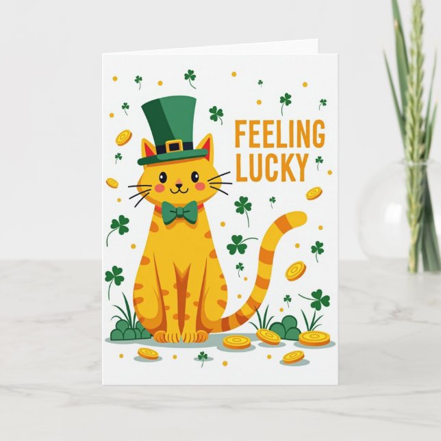 Carte de la Saint-Patrick pour chat orange chanceu (Devant)