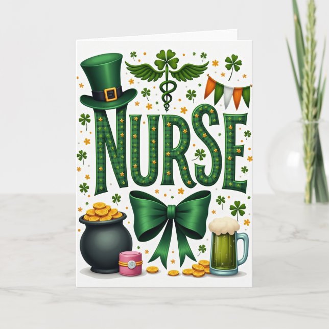 Carte de la Saint-Patrick pour infirmière chanceus (Devant)