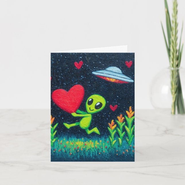 Carte de la Saint-Valentin 4x6 Alien Vert (Devant)