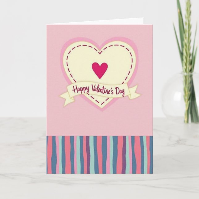 Carte de la Saint-Valentin à cœur cousu rayé (Devant)