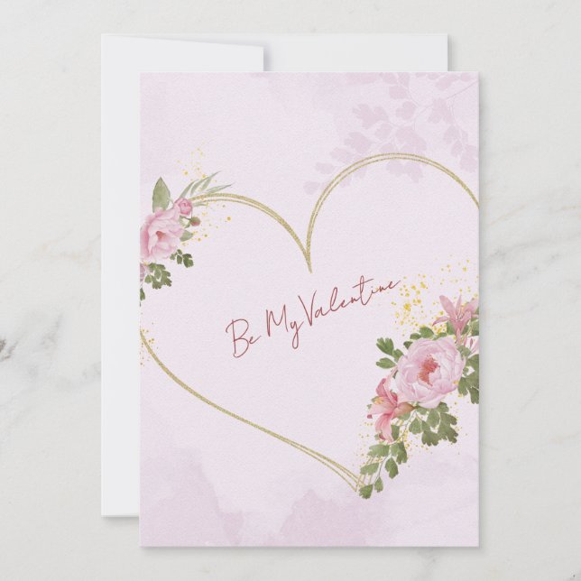 Carte de la Saint-Valentin à coeur floral rose (Devant)