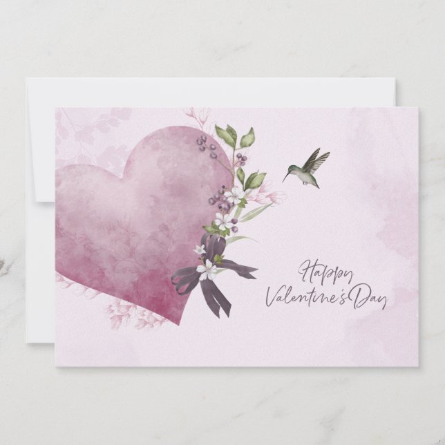 Carte de la Saint-Valentin à fleurs roses avec cœu (Devant)