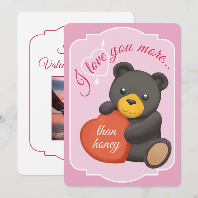 Carte de la Saint-Valentin à plat mignonne Ourse N (Devant / Derrière)