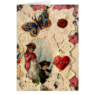 CARTE DE LA SAINT-VALENTIN ANTIQUE DENTELLE,CUPIDO