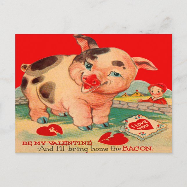 Carte de la Saint-Valentin au bacon de porc rétro  (Devant)