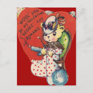 Carte de la Saint-Valentin au tricot d'ours rétro