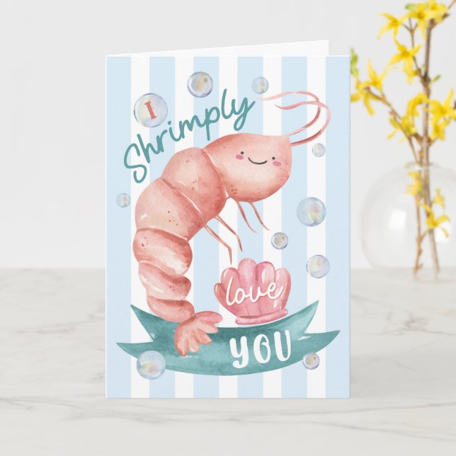Carte de la Saint-Valentin aux crevettes mignonnes (Fleur jaune)