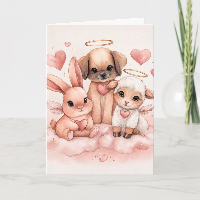 Carte de la Saint-Valentin avec animaux bébé Cupid (Devant)