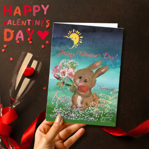 Carte de la Saint-Valentin avec lapin et fleurs