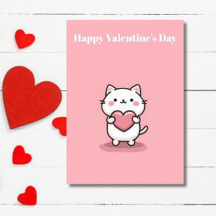 Carte de la Saint-Valentin avec un chat Kawaii mig