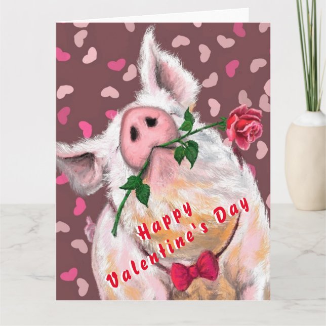 Carte de la Saint-Valentin avec un cochon drôle (Devant)