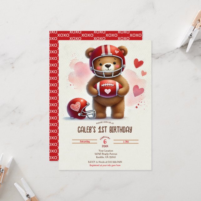 Carte de la Saint-Valentin avec un ours en peluche (Devant/Arrière en situation)