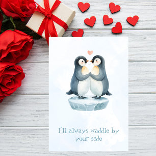 Carte de la Saint-Valentin avec un petit pingouin 