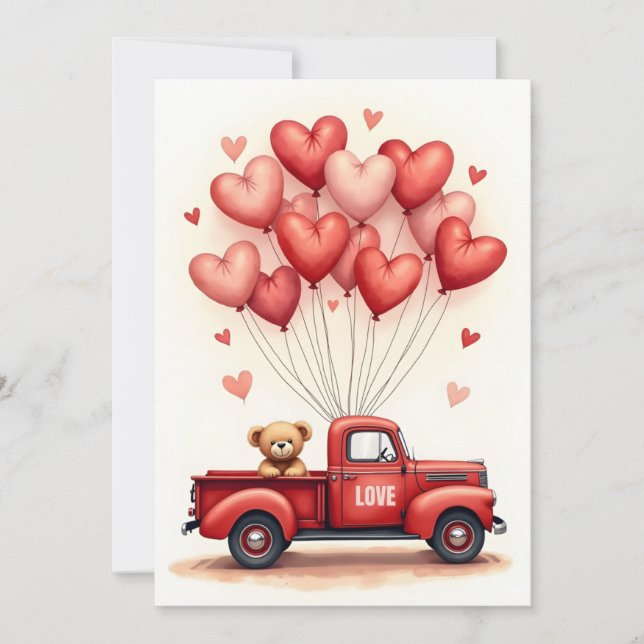 Carte de la Saint-Valentin Camion Ourson Mignon (Devant)