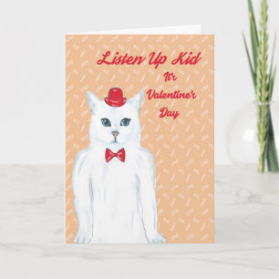 Carte de la Saint-Valentin Chat Blanc, Chapeau, Nœ