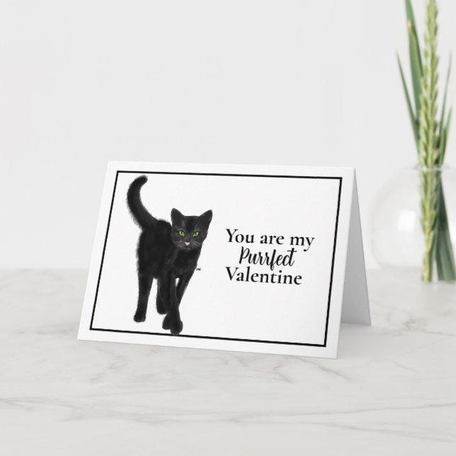 Carte de la Saint-Valentin Chat Noir aux Yeux Vert (Devant)