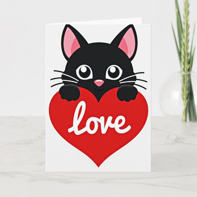 Carte de la Saint-Valentin Chaton Noir Mignon Cœur (Devant)