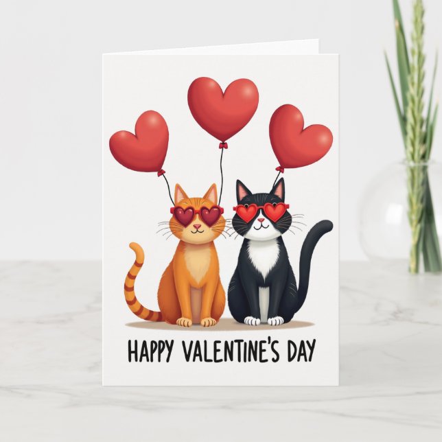 Carte de la Saint-Valentin Chats Lunettes en forme (Devant)