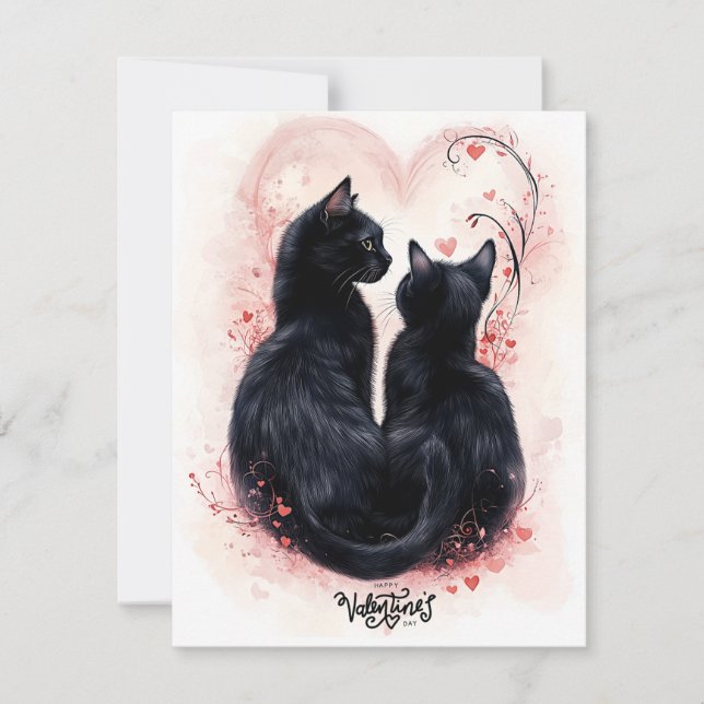 Carte de la Saint-Valentin Chats Noirs Protecteurs (Devant)