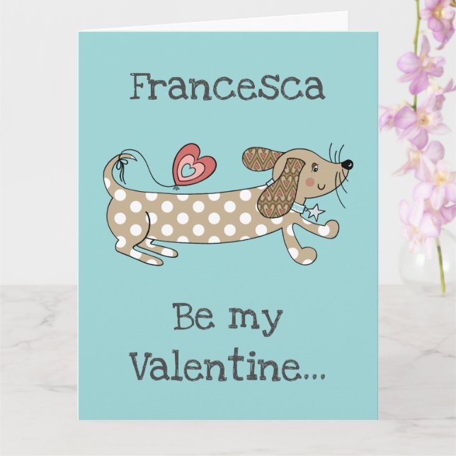 Carte de la Saint-Valentin Chien à Saucisse person (Orchidée)