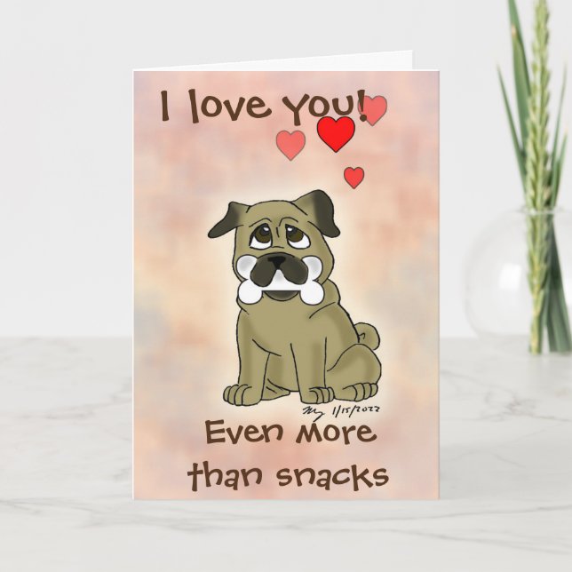 Carte de la Saint-Valentin Chien Pug Happy Snack (Devant)