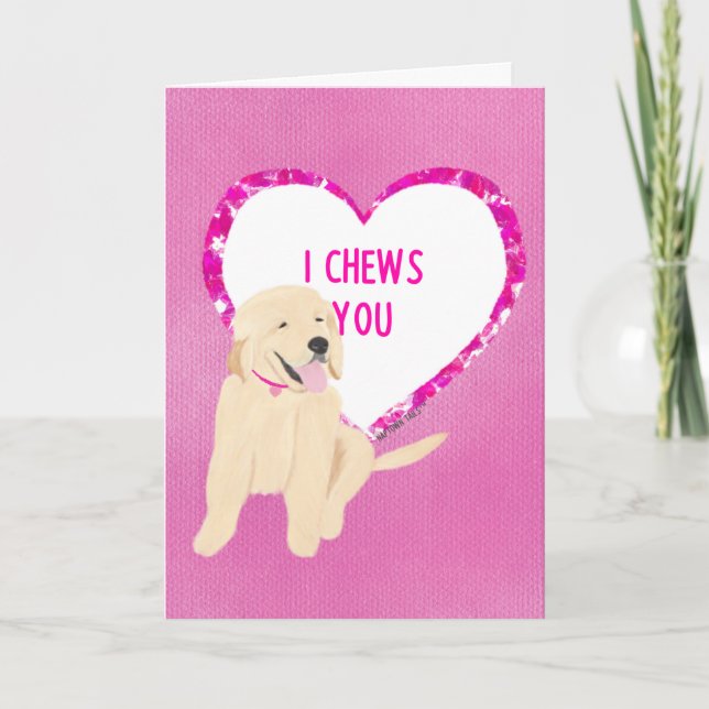 Carte de la Saint-Valentin Chien qui mâche Je t'ai (Devant)