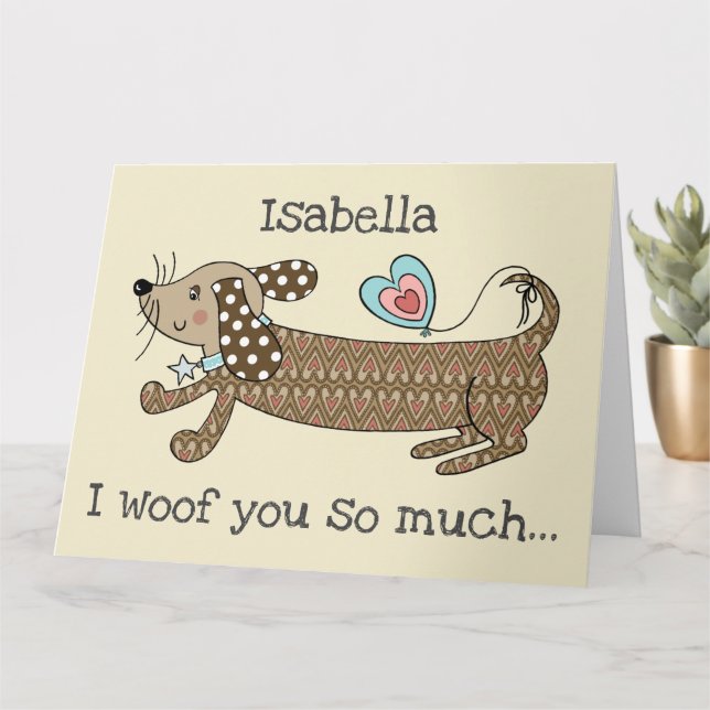 Carte de la Saint-Valentin Chien Saucisse Personna (Petite plante)
