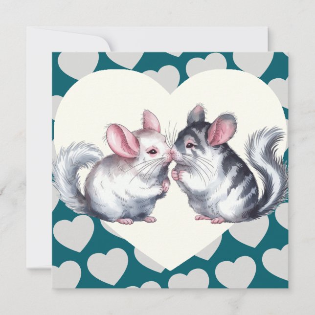 Carte de la Saint-Valentin Chinchillas s'embrassan (Devant)