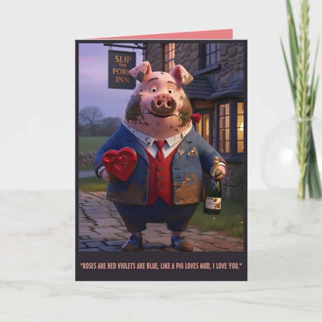 Carte de la Saint-Valentin Cochon Mignon (Devant)