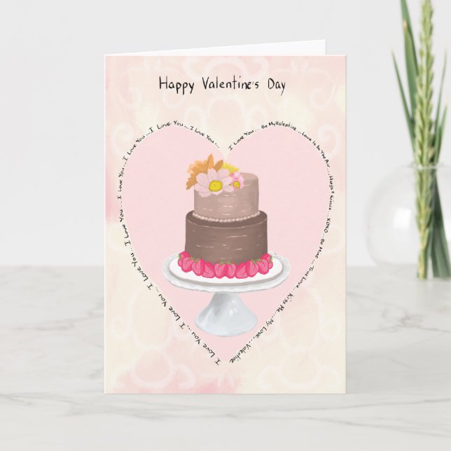 Carte de la Saint-Valentin cœur pastel et gâteau (Devant)