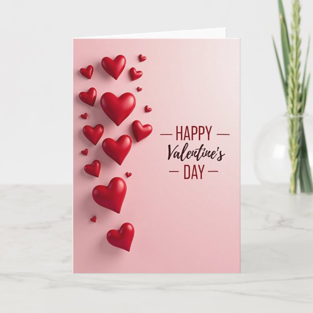 Carte de la Saint-Valentin coeurs 3D roses (Devant)