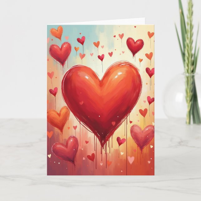 Carte de la Saint-Valentin Cœurs d'Art Rouge (Devant)