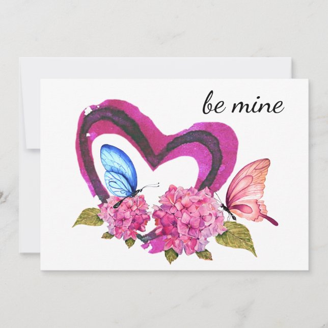Carte de la Saint-Valentin Cœurs, Fleurs & Papillo (Devant)