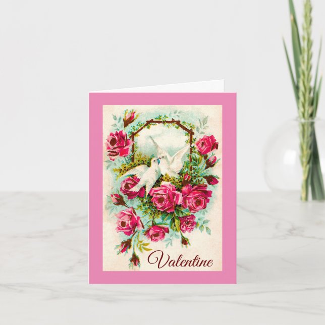 Carte de la Saint-Valentin colombes et roses (Devant)
