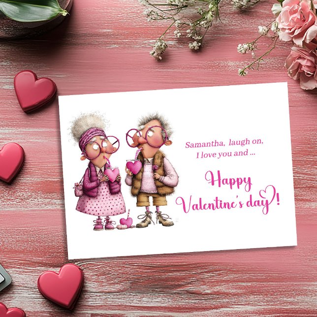 Carte de la Saint-Valentin Couple Amour Drôle Rose (Funny Quirky Love Couple Valentine Card Hot Pink)
