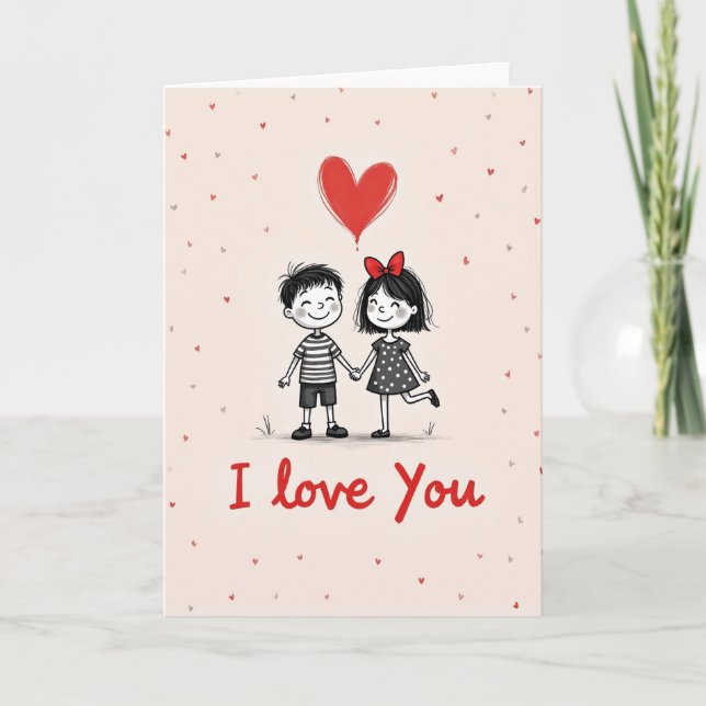 Carte de la Saint-Valentin Couple Amoureux Mignon (Devant)