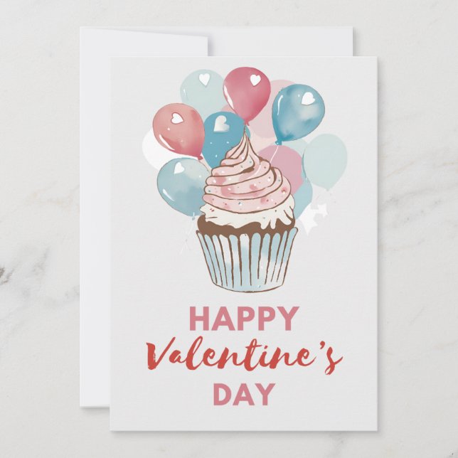 Carte de la Saint-Valentin Cupcake Ballons Aquarel (Devant)