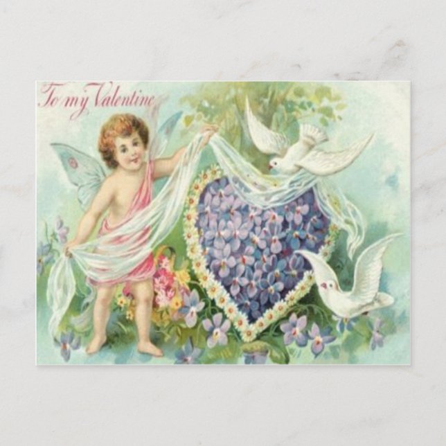 Carte de la Saint-Valentin Cupid Doves Rétro Vinta (Devant)