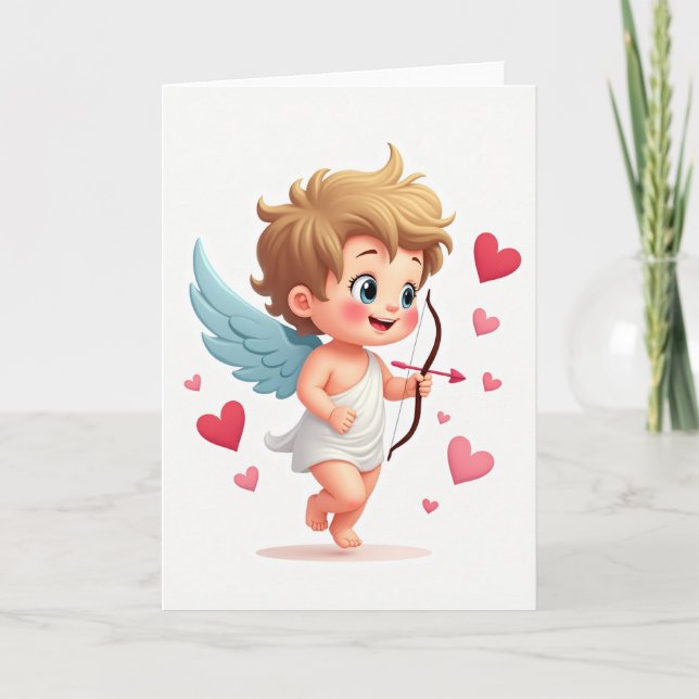 Carte de la Saint-Valentin Cupidon Rose (Devant)
