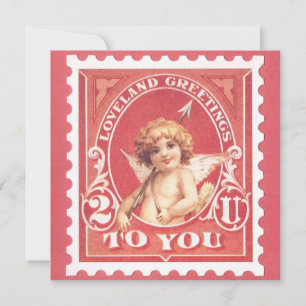 Carte de la Saint-Valentin Cupidon Rouge Timbre Fê