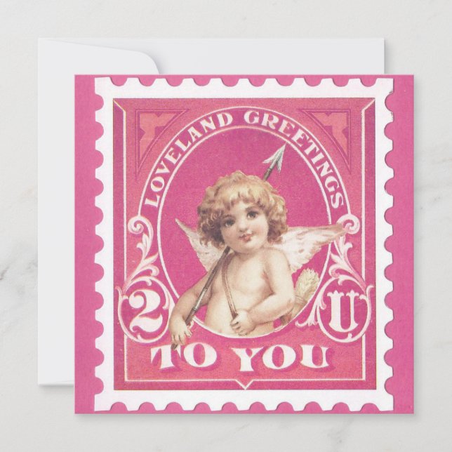 Carte de la Saint-Valentin Cupidon Rouge Timbre Sa (Devant)