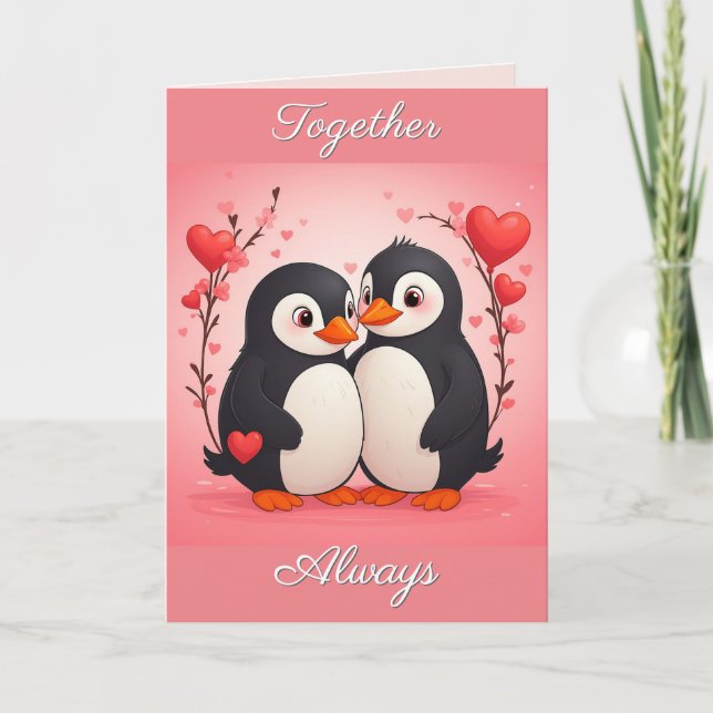 Carte de la Saint-Valentin d'amour de pingouin ens (Devant)