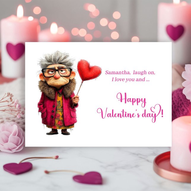 Carte de la Saint-Valentin de Dame Grincheuse Drôl (Funny Grumpy Lady Valentine Card Bright Colors)