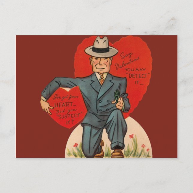 Carte de la Saint-Valentin de détective rétro vint (Devant)